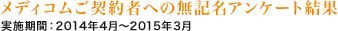 メディコムご契約者への無記名アンケート結果 実施時期：2009年6月～2010年3月