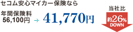 <セコム安心マイカー保険なら>年間保険料 55,090円 → 40,940円 |  当社比 約25% DOWN