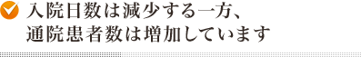 入院日数は減少する一方、通院患者数は増加しています